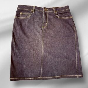 Apostrophe Petite Stretch Denim Dark Blue Slit Skirt Women's Knee Length Sz 12p